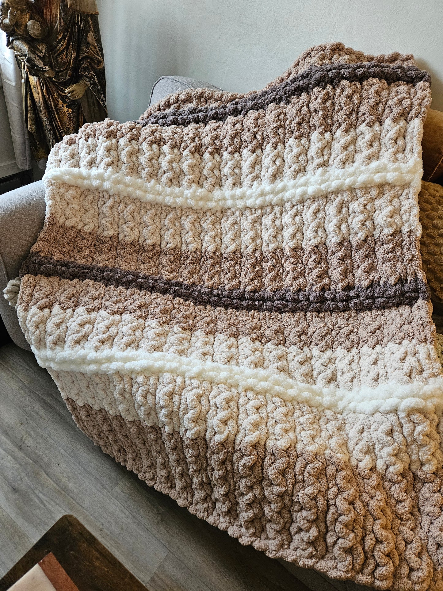 Cozy Farmhouse Comfort: Handknitted Chenille Blanket