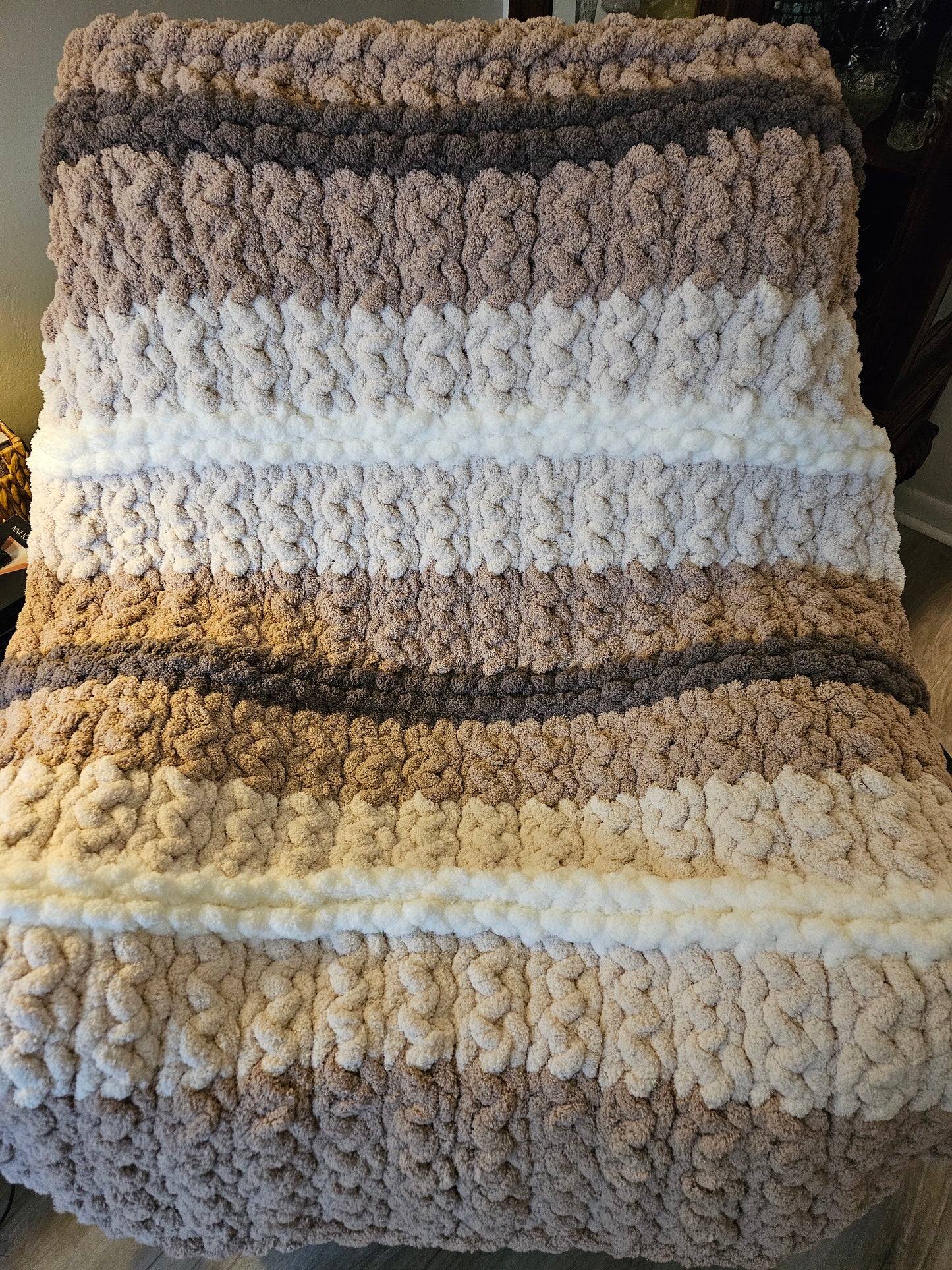 Cozy Farmhouse Comfort: Handknitted Chenille Blanket