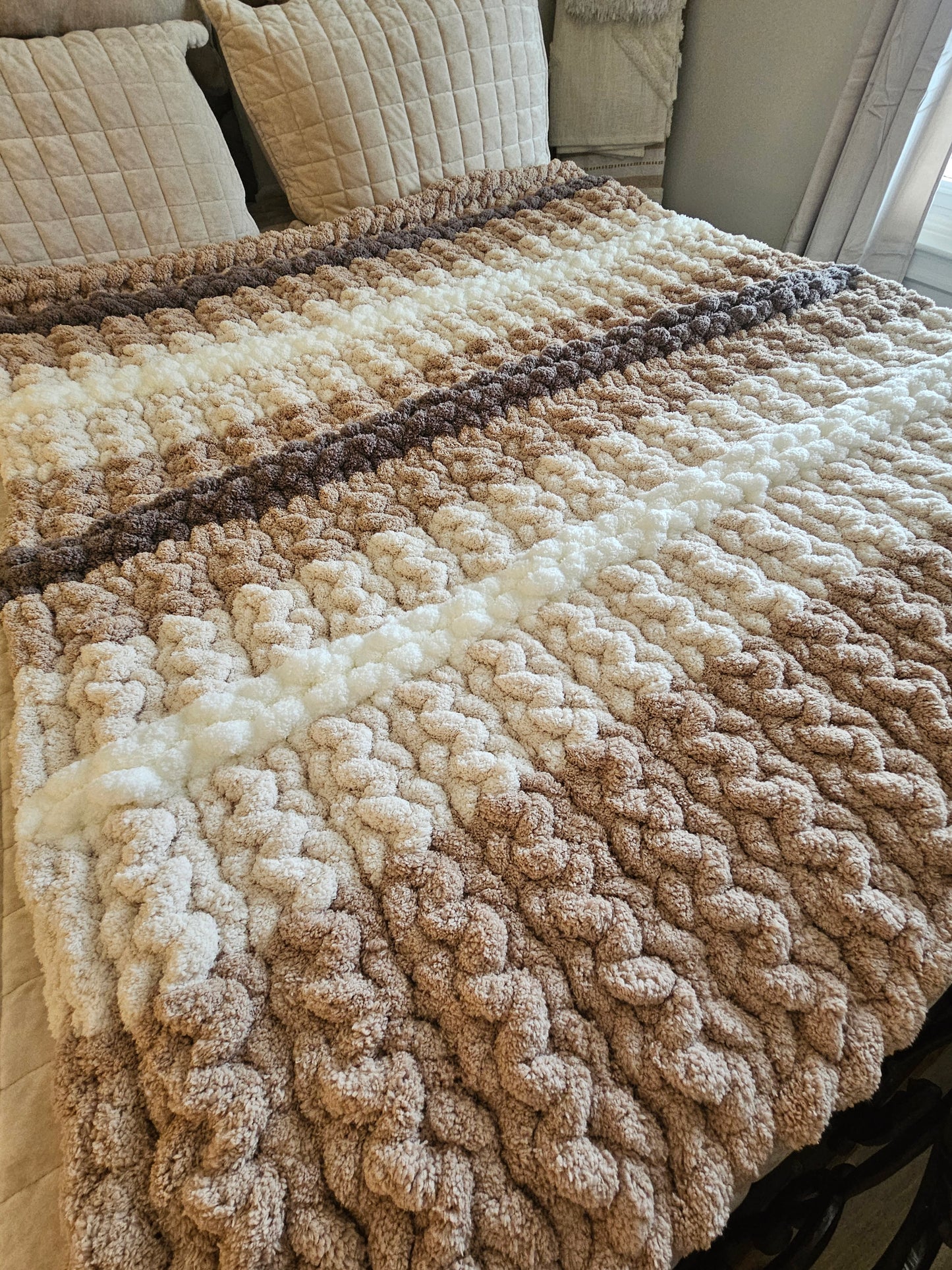 Cozy Farmhouse Comfort: Handknitted Chenille Blanket