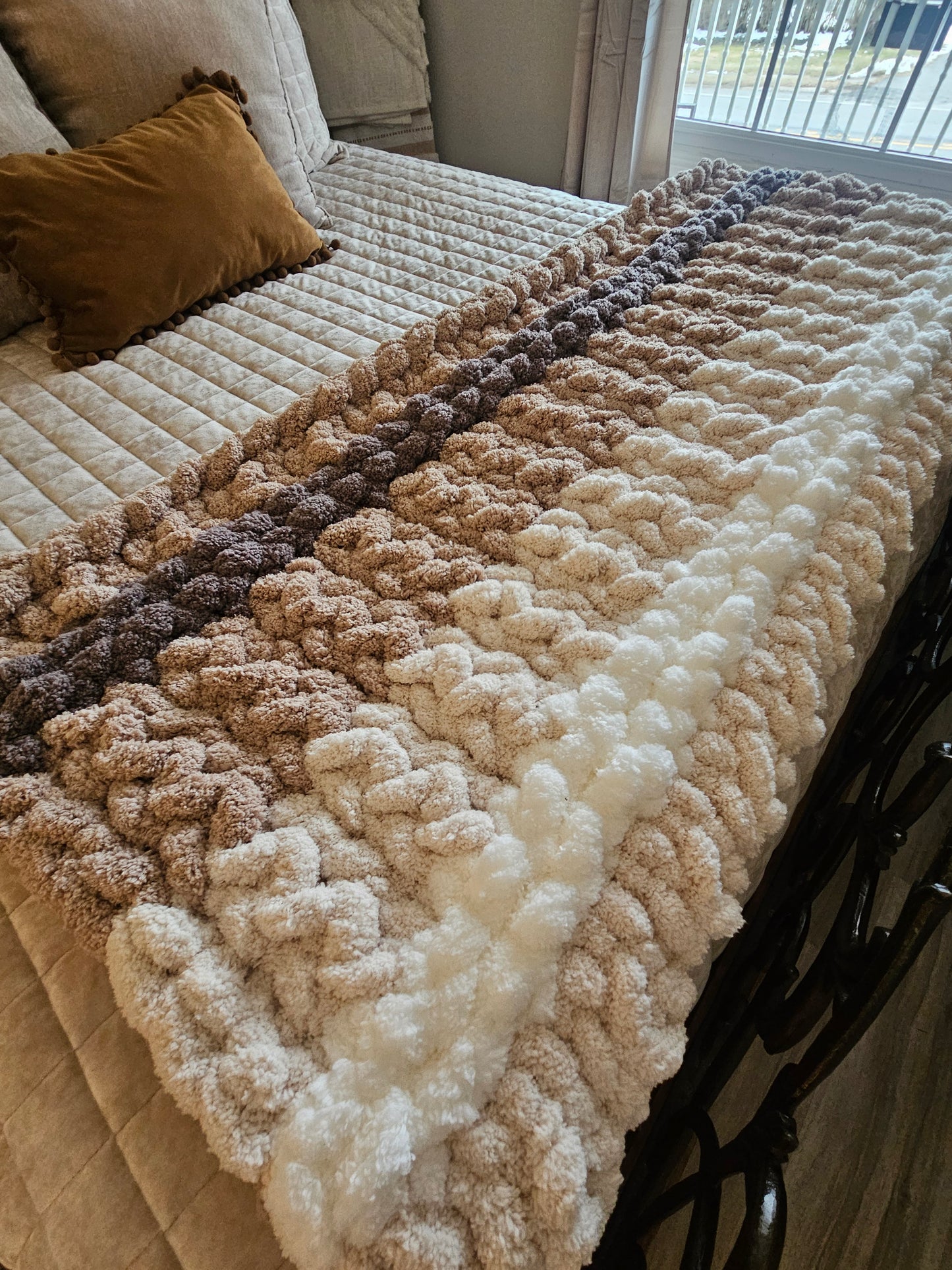 Cozy Farmhouse Comfort: Handknitted Chenille Blanket