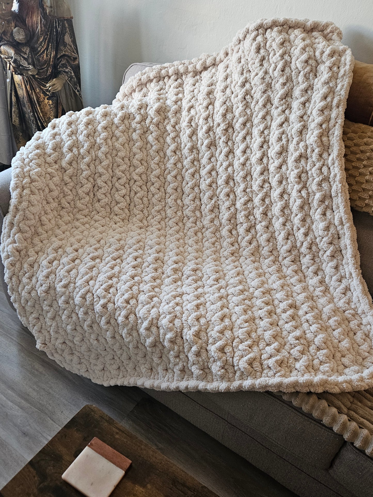 Handcrafted Cozy Comfort Broken Herringbone Beige Throw