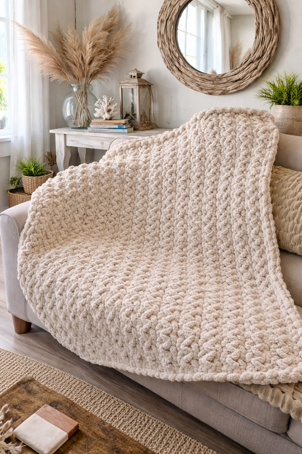 Handcrafted Cozy Comfort Broken Herringbone Beige Throw