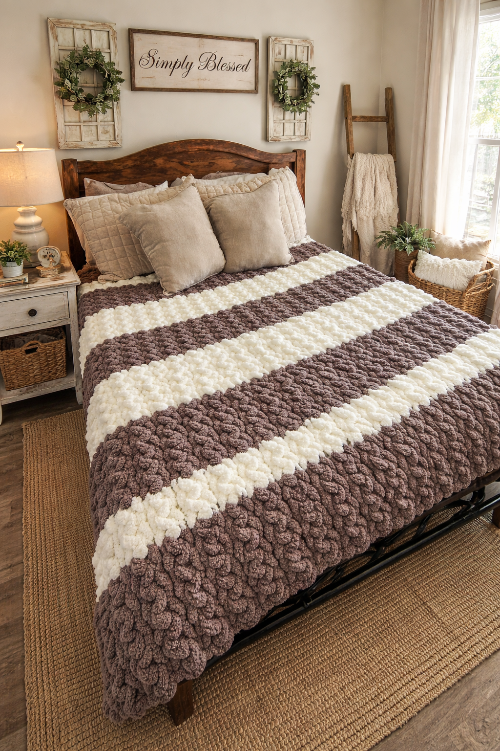 Farmhouse Elegance Meets Cozy Comfort Chunky Blanket
